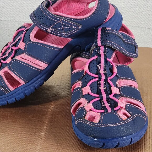 Falls Creek Navy Bright Pink Velcro Strap Closed Toe Bungee Jill Sandals Sz 2M - Picture 2 of 16
